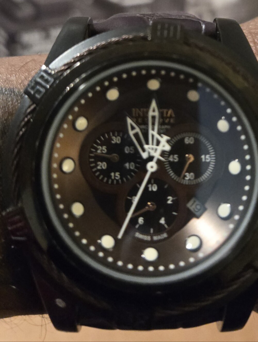 Invicta Black Dial Chronograph Watch with White Markers